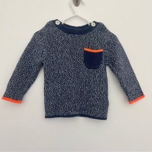 Baby Boden Speckled Navy Blue Baby Sweater with Orange Accents Chunky 6-12 Mos